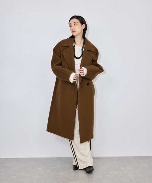 ADAM ET ROPE'(アダムエロペ)の「【定番】ウールボンディングラグランロングコート(ステンカラーコート・レディース・ブラック/ダークブラウン/ブラウン/キャメル/ベージュ・36/38)」の13枚目の写真