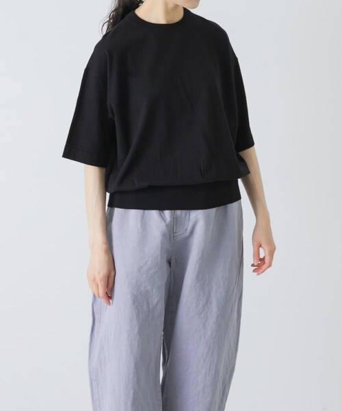 かぐれ（カグレ）の「ハイゲージコットン半袖クルーネックニット（ニット/セーター・レディース・BLACK/MINT GRAY/NAVY・Free）」の8枚目の写真