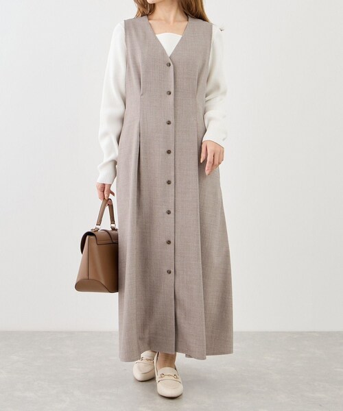 ROPE' PICNIC(ロペピクニック)の「【低身長・小柄さんサイズ】ウエストタックジャンパースカート(ジャンパースカート・レディース・グレー系/ベージュ系/ネイビー・F)」の16枚目の写真