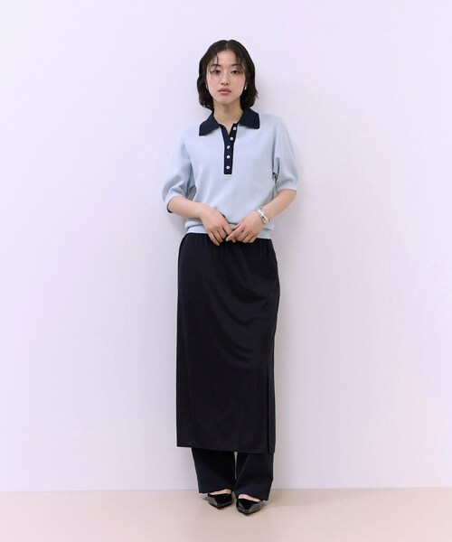 ADAM ET ROPE'(アダムエロペ)の「【WEB限定】ハーフスリーブバイカラーポロニット(ポロシャツ・レディース・ブラック/ネイビー/サックス・F)」の9枚目の写真
