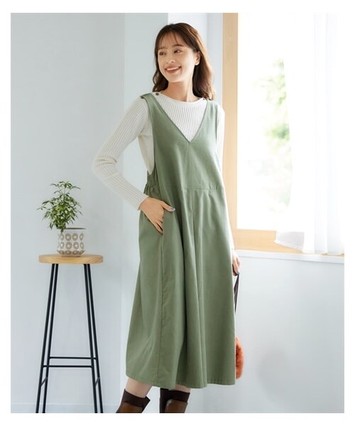 nissen（ニッセン）の「大きいサイズ綿１００%コーデュロイジャンパースカート（ワンピース・レディース・ネイビー/ライトカーキ/ベージュ・L/LL/3L/4L/5L/6L/8L/10L）」の7枚目の写真