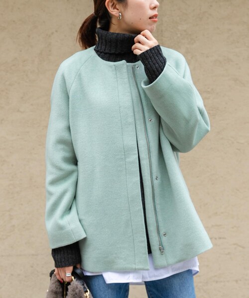 URBAN RESEARCH Sonny Label（アーバンリサーチサニーレーベル）の「ノーカラーショートコート（ノーカラージャケット・レディース・ミント/ブラック/ベージュ・FREE）」の3枚目の写真