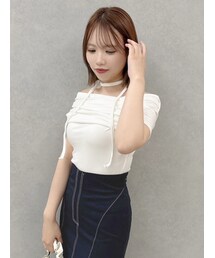 dazzlin | チョーカー付きオフショルドレープカットプルオーバー(Tシャツ/カットソー)