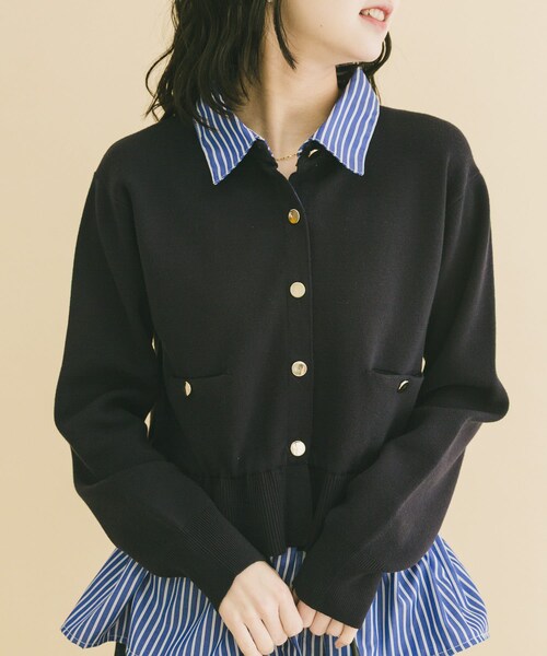 ITEMS URBANRESEARCH（アイテムズ アーバンリサーチ）の「シャツレイヤーニットカーディガン（ニット/セーター・レディース・OFF/NVY/GRY・Free）」の21枚目の写真