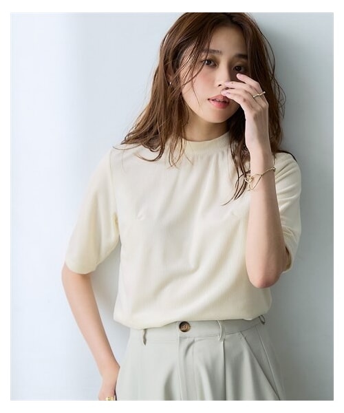 nissen（ニッセン）の「５分袖ハイネックリブベロアプルオーバー（遮熱・UVカット）（Tシャツ/カットソー・レディース・アイボリー/チャコール/ディープグリーン/黒・S/M/L/LL/3L/4L/5L/6L/8L/10L）」の12枚目の写真