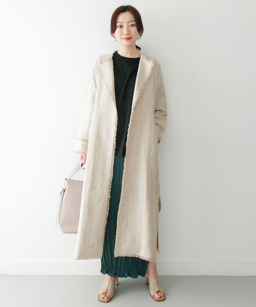ITEMS URBANRESEARCH(アイテムズ アーバンリサーチ)の「KBF+ ラスティックフリンジコート∴(ノーカラージャケット・レディース・BEG STRIPE/NATURAL/L.BROWN・one)」の16枚目の写真