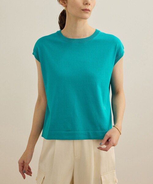 ROPE'(ロペ)の「【洗える】オーガニックコットンハイゲージフレンチスリーブニット(ニット/セーター・レディース・ホワイト/ネイビー/ターコイズ・F)」の15枚目の写真