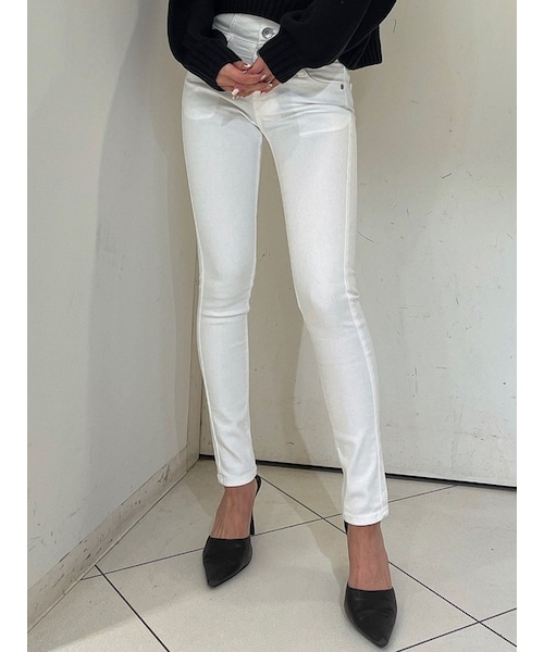 ハイウエストウエストクロススキニーデニムパンツ