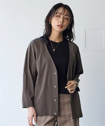 SMILE LAND | ＜大きいサイズ＞２４時間ずっと快適かるスルーメッシュＶネックノーカラージャケット（吸汗速乾・ＵＶカット・イージーケア）（セットアップ可能）(ノーカラージャケット)