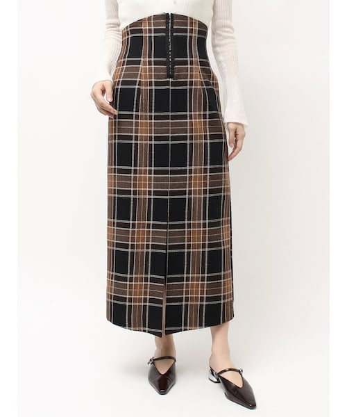 LAGUNAMOON（ラグナムーン）の「ロービングチェックナロースカート（スカート・レディース・ブラウン/ベージュ・S/M）」の2枚目の写真