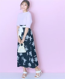 marun | ＜大きいサイズ＞五分袖ドッキング花柄ワンピース marun(ワンピース)