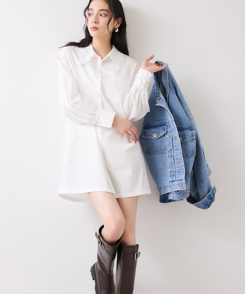 VIS（ビス）の「襟レース付きミニ丈シャツワンピ（シャツワンピース・レディース・ホワイト/サックス・F）」の5枚目の写真