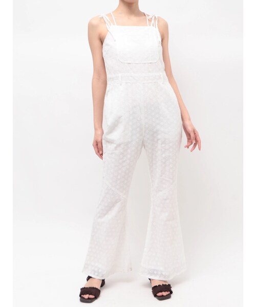 CALNAMUR（カルナムール）の「コットン刺繍サロペット（つなぎ/オールインワン・レディース・オフホワイト/ピンク/ブラウン・S/M）」の13枚目の写真