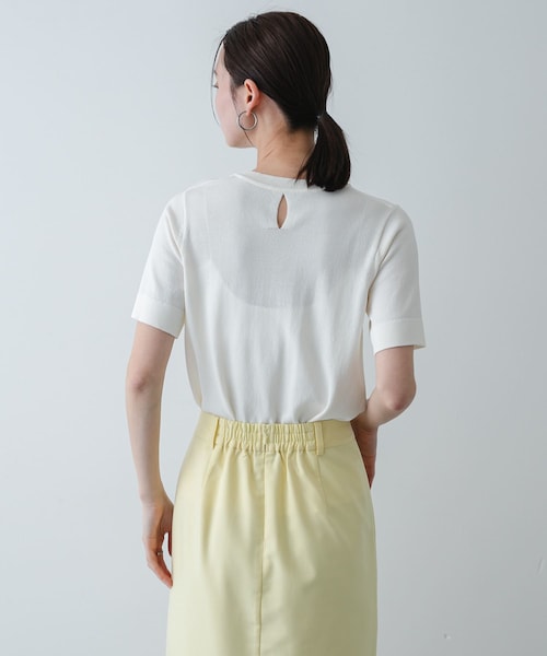 SENSE OF PLACE by URBAN RESEARCH（センスオブプレイスバイアーバンリサーチ）の「『洗濯可』プレートツキニットTシャツ(半袖)（ニット/セーター・レディース・IVORY/BLACK/GRAY・One）」の6枚目の写真