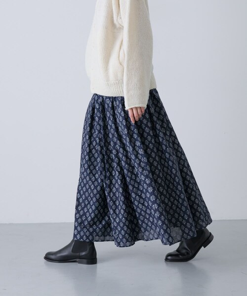 かぐれ（カグレ）の「maison de soil　FLOWER BLOCK PRINT SKIRT（スカート・レディース・NVY/OLV・2）」の7枚目の写真
