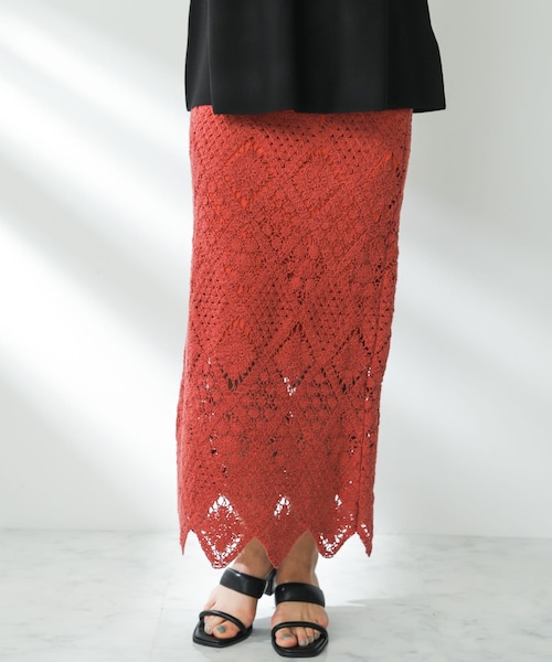 SENSE OF PLACE by URBAN RESEARCH（センスオブプレイスバイアーバンリサーチ）の「クロシェナロースカート（スカート・レディース・IVORY/BRICK/CHARCOAL・S/M）」の3枚目の写真