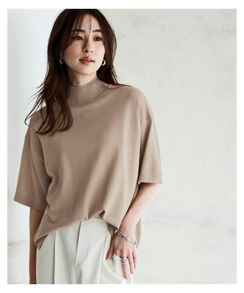 nissen（ニッセン）の「【アイスクリーンプレミアム】ハイネック5分袖ニットトップス（持続冷感・接触冷感・毛玉になりにくい・UVカット・洗濯機で洗える・遮熱）＜大きいサイズ有＞（ニット/セーター・レディース・黒/杢グレー/オフホワイト/モカベージュ/ビビットブルー/レモンイエロー・S/M/L/LL/3L/4L/5L/6L/8L/10L）」の11枚目の写真