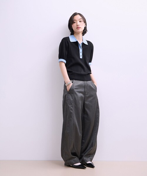 ADAM ET ROPE'(アダムエロペ)の「【WEB限定】ハーフスリーブバイカラーポロニット(ポロシャツ・レディース・ブラック/ネイビー/サックス・F)」の7枚目の写真