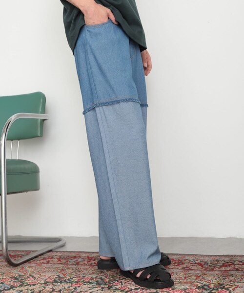 SENSE OF PLACE by URBAN RESEARCH（センスオブプレイスバイアーバンリサーチ）の「デニムフリンジシャンブレーワイドパンツ（デニムパンツ・メンズ・L.INDIGO/BLACK・M/L）」の16枚目の写真