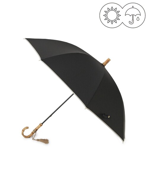 ROPE'（ロペ）の「[晴雨兼用]バンブーハンドルバイカラーパラソル(長傘・日傘)/UV100%カット/完全遮光生地（長傘・レディース・ブラック/キナリ・F）」の3枚目の写真
