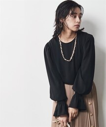 CHIC STYLE | 大きいサイズフリル袖ノーカラーブラウスシックスタイル(シャツ/ブラウス)