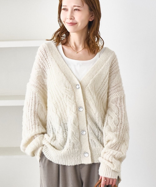 ROPE' PICNIC（ロペピクニック）の「ゆるケーブル編みVネックニットカーディガン（カーディガン/ボレロ・レディース・グレー/キナリ/ブルー系/ラベンダー・F）」の20枚目の写真