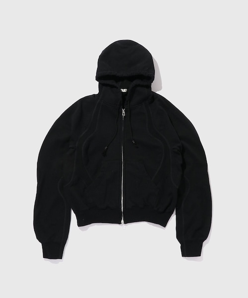 ADAM ET ROPE'（アダムエロペ）の「【NVRFRGT/ネヴァーフォーゲット】PANELLED ZIP UP HOODIE（パーカー・メンズ・ブラック/ダークブラウン・1/2/3）」の2枚目の写真