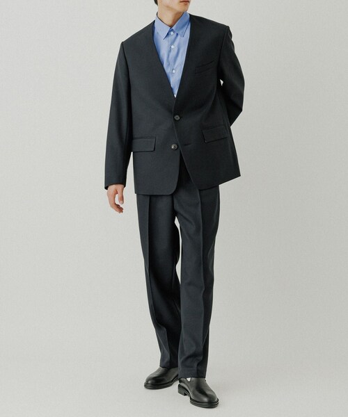 ADAM ET ROPE'（アダムエロペ）の「ハードクロス ノーカラージャケット / セットアップ対応（ノーカラージャケット・メンズ・ブラック/ダークブラウン系・L/M）」の13枚目の写真