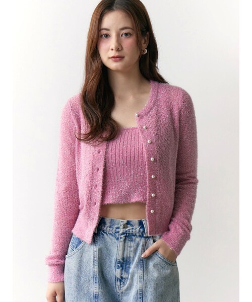 CALNAMUR（カルナムール）の「スカシアミ＆リブラメシャギーアンサンブル（カーディガン/ボレロ・レディース・ブラック/ピンク/ブルー・F）」の18枚目の写真