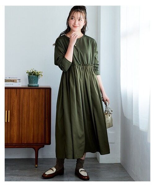 nissen（ニッセン）の「＜大きいサイズ＞異素材コンビドッキングワンピース（ワンピース・レディース・インクブルー/カーキ/オールドローズ/黒・L~LL/3L~4L/5L~6L/8L/10L）」の18枚目の写真