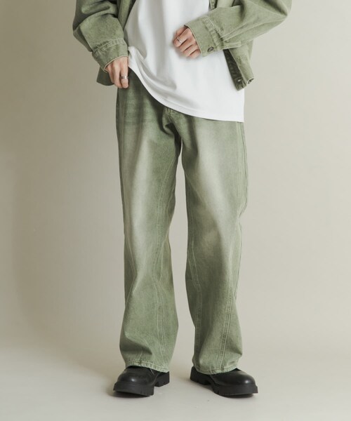 SENSE OF PLACE by URBAN RESEARCH（センスオブプレイスバイアーバンリサーチ）の「ツイストデニムワイドパンツ（デニムパンツ・メンズ・GREEN/L.INDIGO・M/L）」の4枚目の写真