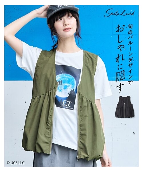 nissen（ニッセン）の「＜大きいサイズ＞裾バルーンベスト（ベスト・レディース・カーキ/黒・L/LL/3L/4L/5L/6L/8L/10L）」の2枚目の写真