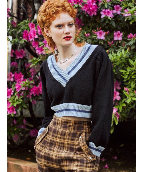 jouetie（ジュエティ）の「ラインショートニット（ニット/セーター・レディース・グレー/ブラック/ピンク/ボルドー・M）」の16枚目の写真