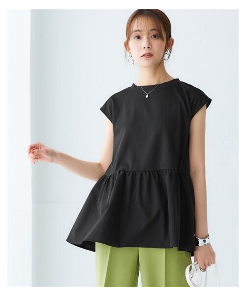 nissen（ニッセン）の「異素材切替ペプラムトップス（Tシャツ/カットソー・レディース・ロイヤルブルー/黒・S/M/L/LL/3L/4L/5L/6L）」の4枚目の写真