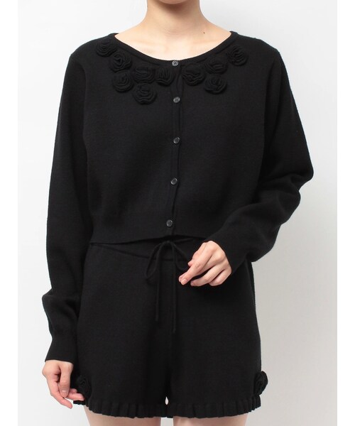 jouetie（ジュエティ）の「ローズモチーフコンパクトカーデ【セットアップ対応】（セットアップ・レディース・グレー/ブラック/レッド・M）」の4枚目の写真