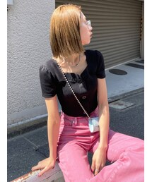 EMODA | フロントボタンショートリブトップ(Tシャツ/カットソー)