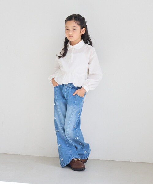 ROPE' PICNIC(ロペピクニック)の「【KIDS/キッズ】アソートペプラムブラウス/UVケア・イージーケア・リンクコーデ(シャツ/ブラウス・キッズ・ホワイト/ブルー・L/M/S)」の14枚目の写真