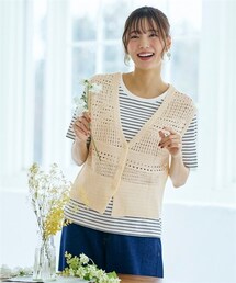 nissen | ＜大きいサイズ＞２点セット（前あきべスト＋綿100％半袖Ｔシャツ）(Tシャツ/カットソー)