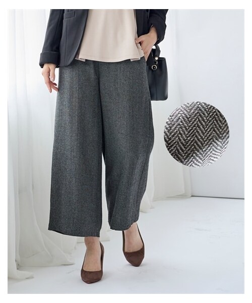 nissen（ニッセン）の「大きいサイズ （吸湿発熱）ウエストリブパンツ（パンツ・レディース・ブラック/チャコールグレー/ヘリンボーン/ブルー系チェック・L/LL/3L/4L/5L/6L/8L/10L）」の6枚目の写真