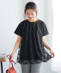 nissen | ＜大きいサイズ＞チュール刺しゅうふんわりAラインチュニック(Tシャツ/カットソー)