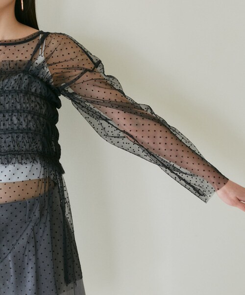 VIS(ビス)の「【SET】チュールレイヤードカットソー&ビスチェキャミソール(Tシャツ/カットソー・レディース・ブラック/ブラック系/グレー/キナリ・F)」の22枚目の写真