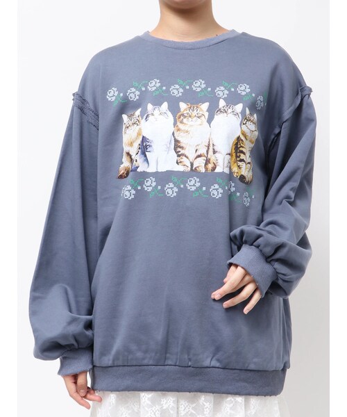 merry jenny（メリージェニー）の「blooming catスウェット（スウェット・レディース・オフホワイト/ピンク/ネイビー/クリーム・F）」の5枚目の写真