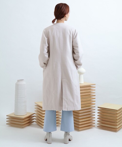 SENSE OF PLACE by URBAN RESEARCH（センスオブプレイスバイアーバンリサーチ）の「ウールビーバーノーカラーコート（ノーカラージャケット・レディース・L.KHAKI/L.GRAY/PURPLE/MOCHA/BLACK・FREE）」の18枚目の写真