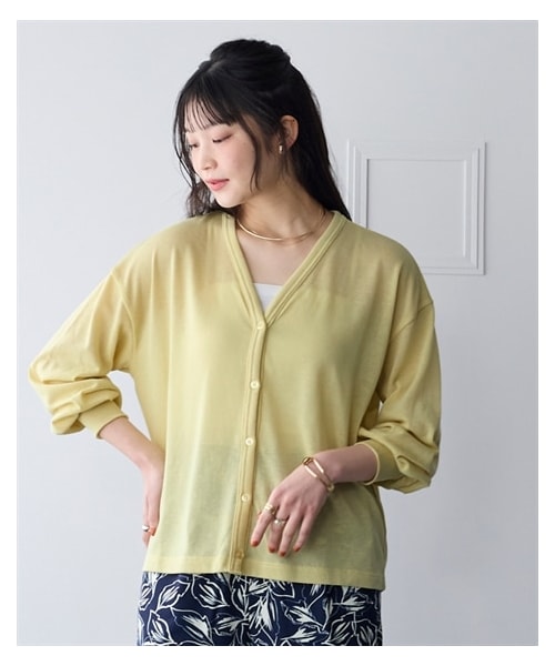 nissen（ニッセン）の「綿混うすカルゆるシルエットＶネックカーディガン（UVカット・吸汗速乾・抗菌防臭・毛玉防止）＜大きいサイズ有＞（カーディガン/ボレロ・レディース・黒/オフホワイト/杢ネイビー/ラベンダー/ライムイエロー/オリーブ・S~M相当/L~LL相当/3L~4L相当/5L~6L相当/8L相当/10L相当）」の15枚目の写真
