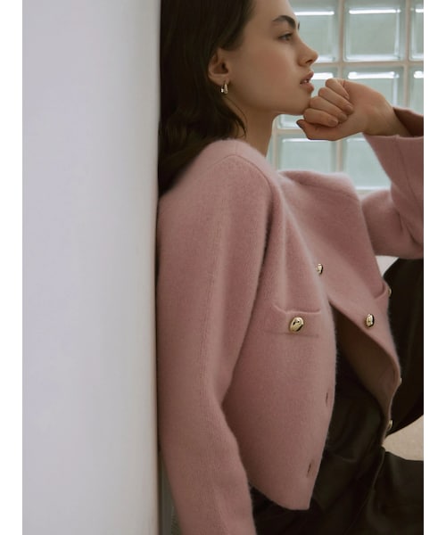 LAGUNAMOON（ラグナムーン）の「CHNラクーンニットジャケット（ノーカラージャケット・レディース・ピンク/ネイビー/ベージュ・F）」の2枚目の写真