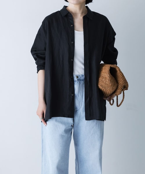 かぐれ（カグレ）の「リネンレギュラーボックスシャツ（シャツ/ブラウス・レディース・OFF/YELLOW/BLACK・Free）」の2枚目の写真