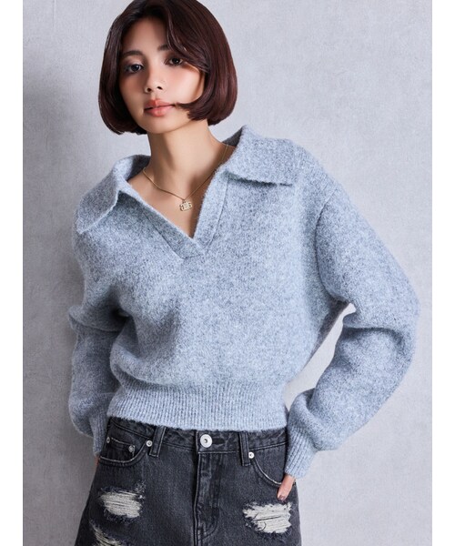GYDA（ジェイダ）の「skipperニットトップス（ニット/セーター・レディース・グレー/パープル/ミックス/ダークミックス・F）」の2枚目の写真