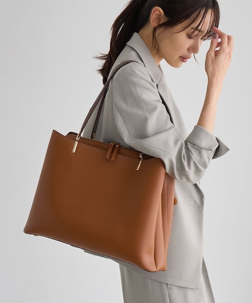 ROPE' PICNIC(ロペピクニック)の「レクタンメタル 3層トートバッグ/A4対応・軽量(トートバッグ・レディース・ブラック/キナリ/ブラウン系・F)」の3枚目の写真