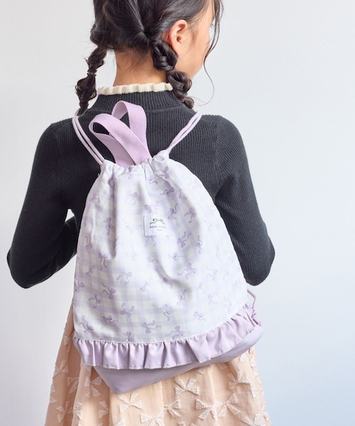 ROPE' PICNIC(ロペピクニック)の「【KIDS/キッズ】チェック×リボン柄ナップザック(バックパック/リュック・キッズ・サックス/ラベンダー系・F)」の2枚目の写真