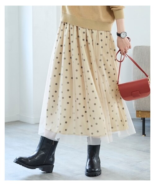 nissen（ニッセン）の「大きいサイズ プリントチュールスカート（ゆったりヒップ）（スカート・レディース・レオパード柄/ブルー系チェック柄/ベージュ系ドット柄・L/LL/3L/4L/5L/6L/8L/10L）」の15枚目の写真